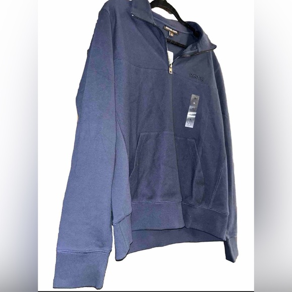 Michael Kors Tops - NWT Michael Kors long sleeve kangaroo pocket Navy Blue Woman’s LARGE Polo Shirt